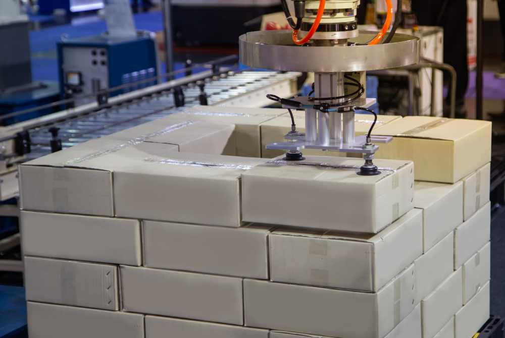 Robotarm til løft af pakker på palle