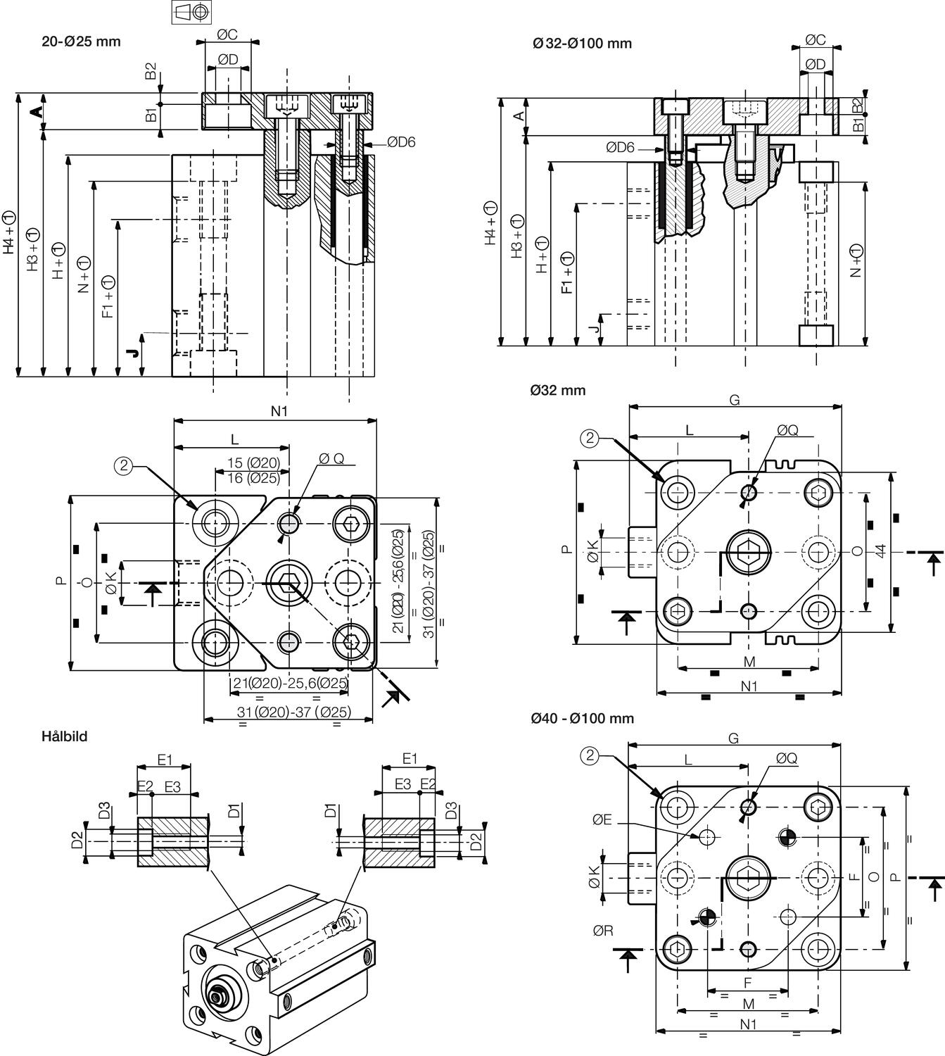 Dimension Ø20-25 mm