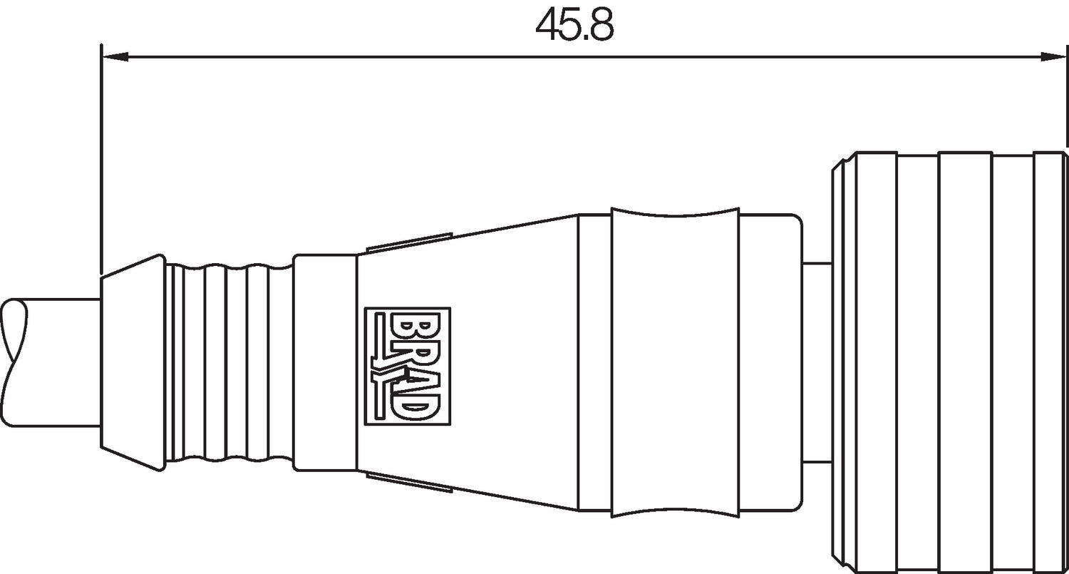 Dimension, fully groated cable, straight male