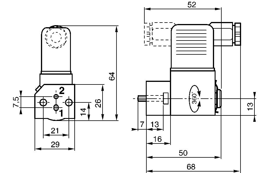 Dimension, NC 3/2-valve CNOMO 30