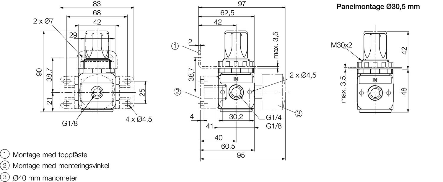 Dimension to controller serie 105