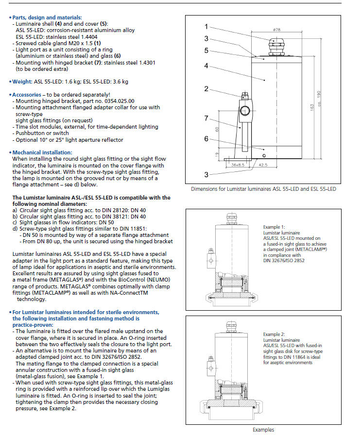 Lumistar ASL 55 teknisk tegning