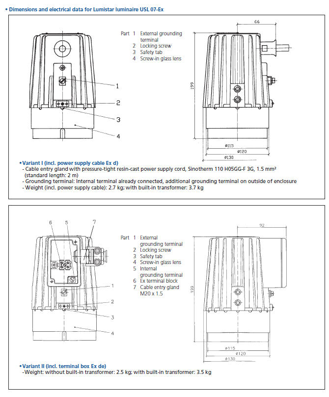Lumistar USL 07 Ex teknisk tegning