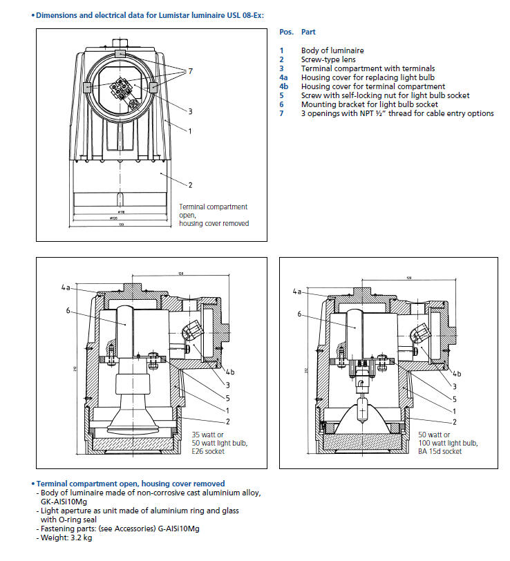 Lumistar USL 08 Ex teknisk tegning